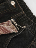 Men's Washed Curved Denim Shorts with Decorative Scarf