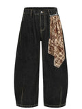 Men's Washed Curved Denim Shorts with Decorative Scarf