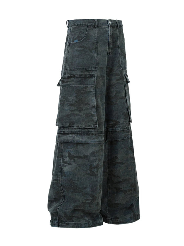 Men's Wide Leg Cargo Camouflage Pants with Multi Pockets