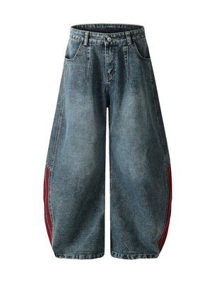 Men's Wide Leg Curved Jeans - Side Stripe Denim