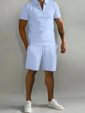 Men’s Zip - Front Polo & Drawstring Lounge Shorts Set