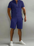Men’s Zip - Front Polo & Drawstring Lounge Shorts Set