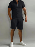 Men’s Zip - Front Polo & Drawstring Lounge Shorts Set