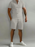 Men’s Zip - Front Polo & Drawstring Lounge Shorts Set