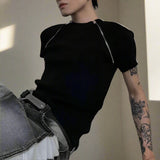 Men's Zipper Detail Streetwear Solid Color T-shirt - In Control Clothing