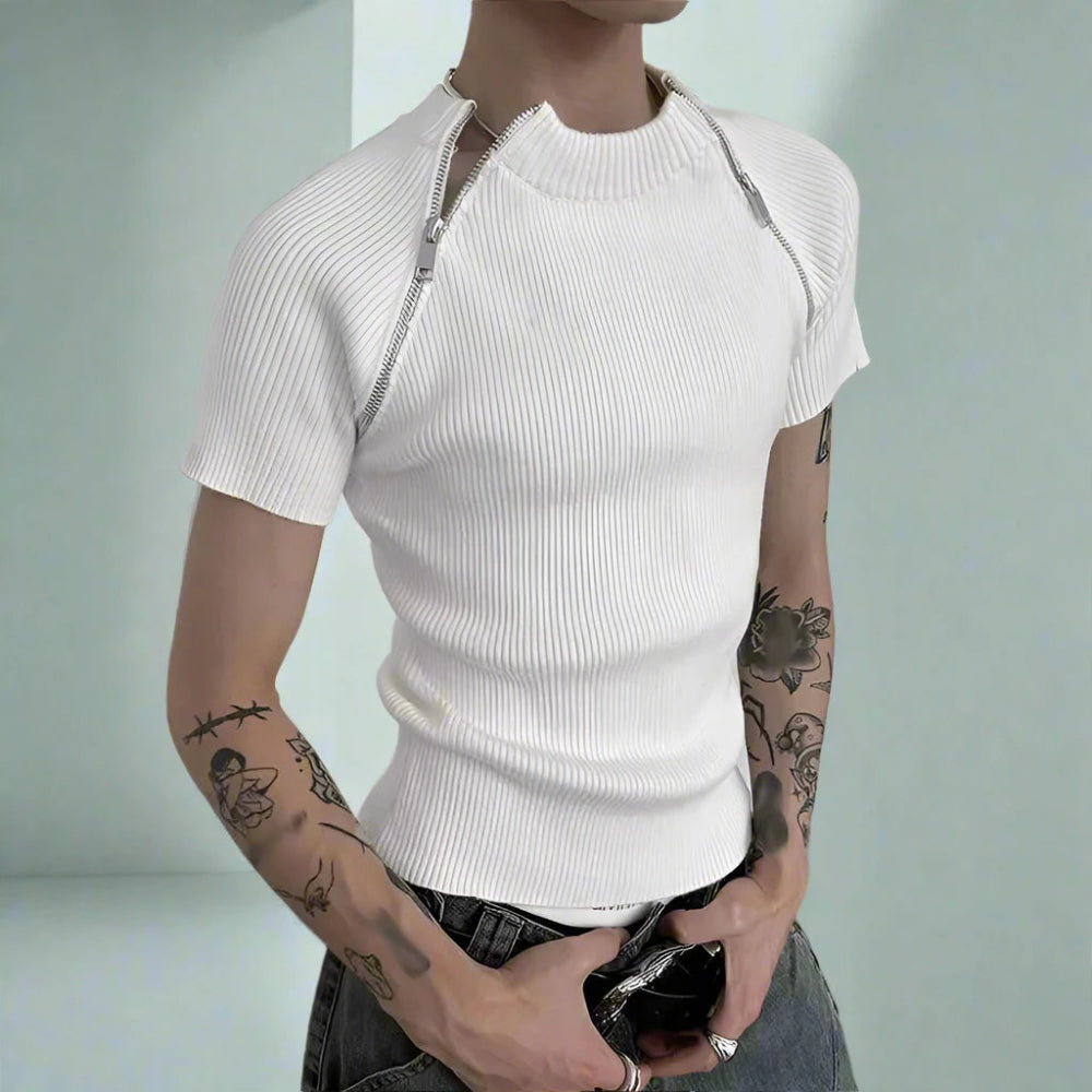 Men's Zipper Detail Streetwear Solid Color T-shirt - In Control Clothing