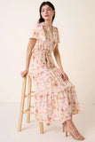 Mittoshop Flower Print Flutter Sleeve V Slit Maxi Dress