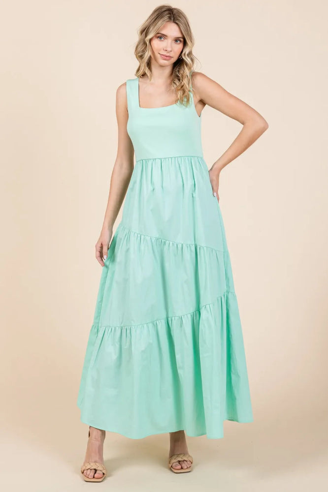 Mittoshop Mix Media Square Neck Maxi Dress