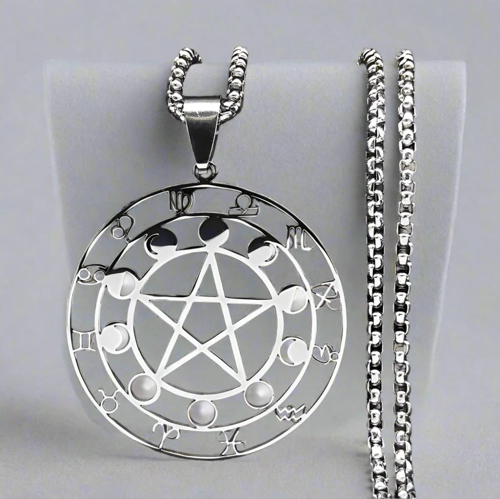 Modern Mystic Stainless Steel Pentagram Zodiac Necklace - In Control Clothing