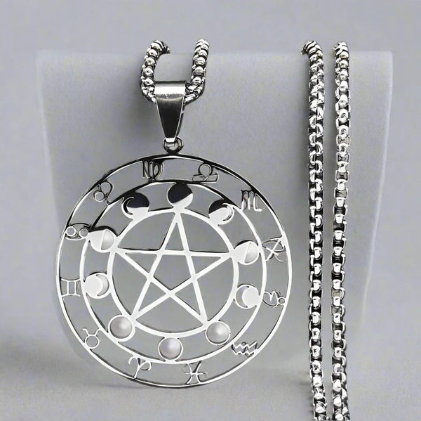 Modern Mystic Stainless Steel Pentagram Zodiac Necklace