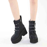 Edgy Black Goth Boots with Bat Buckle - Rugged Sole Ankle Booties
