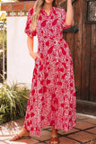 Paisley Print Side Slit Puff Sleeve High Waist Maxi Dress