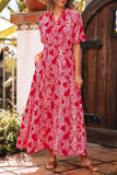 Paisley Print Side Slit Puff Sleeve High Waist Maxi Dress
