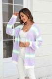 Pastel Color Block Ribbed Dropped Shoulder Open Front Cardigan