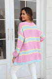 Pastel Color Block Ribbed Dropped Shoulder Open Front Cardigan