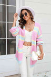 Pastel Color Block Ribbed Dropped Shoulder Open Front Cardigan