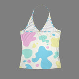 Pastel Cow Print Women's V - Neck Halter Top