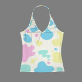 Pastel Cow Print Women's V - Neck Halter Top