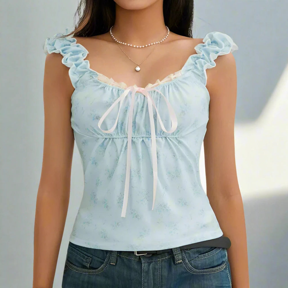 Pastel Floral Coquette Style Crop Top - In Control Clothing