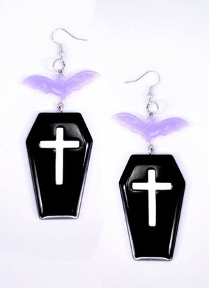 Pastel Goth Bat Coffin Earrings