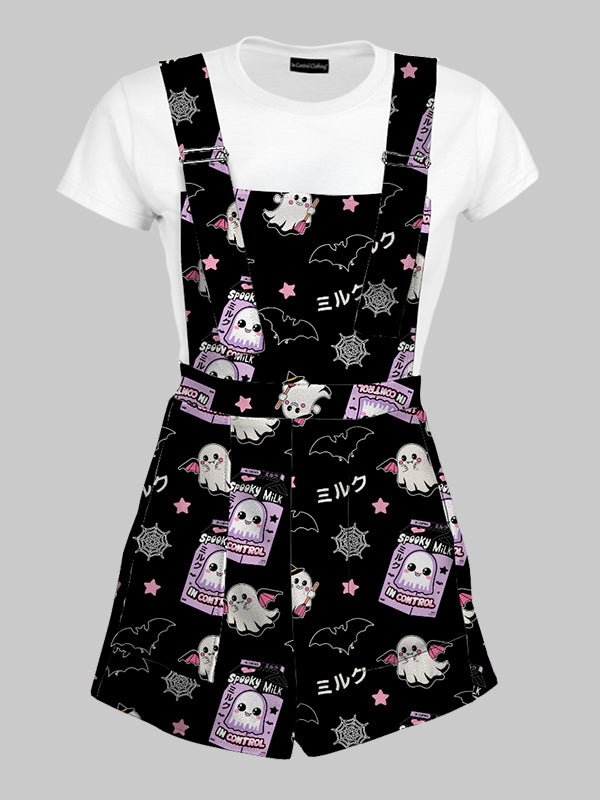 Pastel Goth Kawaii Ghost Overall Shorts - In Control Clothing