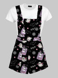 Pastel Goth Kawaii Ghost Overall Shorts - In Control Clothing