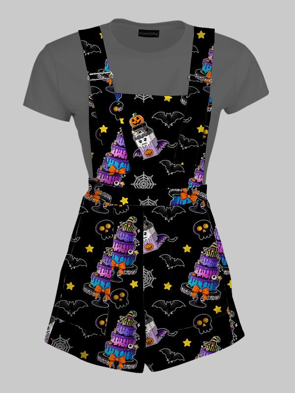 Pastel Goth Kawaii Halloween Overall Shorts - In Control Clothing