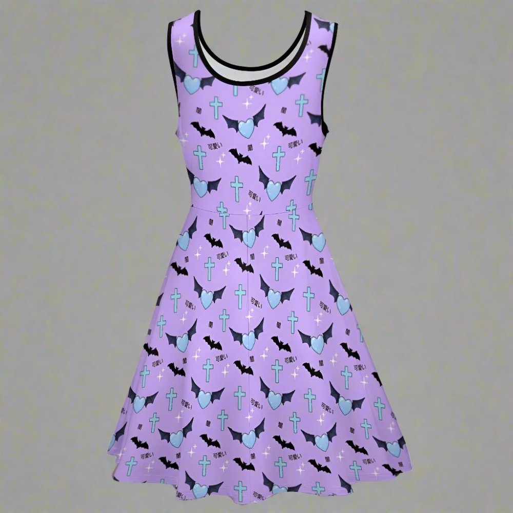 Pastel Goth Sleeveless Skater Dress - In Control Clothing