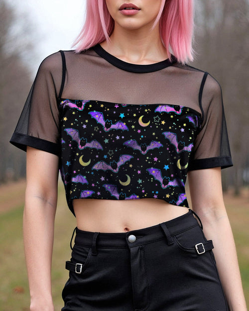 Spooky Cute Bat Mesh Crop Top