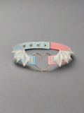 Pink And Blue Punk Gothic Heart Holographic Wing Pendant Necklace - In Control Clothing