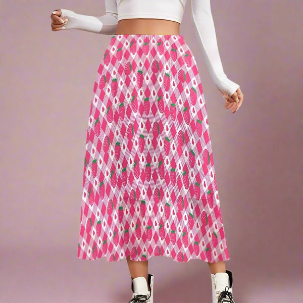 Pink Strawberry Double-Layer Chiffon Maxi Skirt