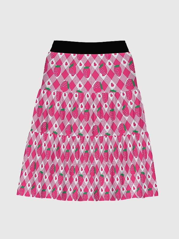 Pink Strawberry Three - Tiered Skirt - In Control Clothing