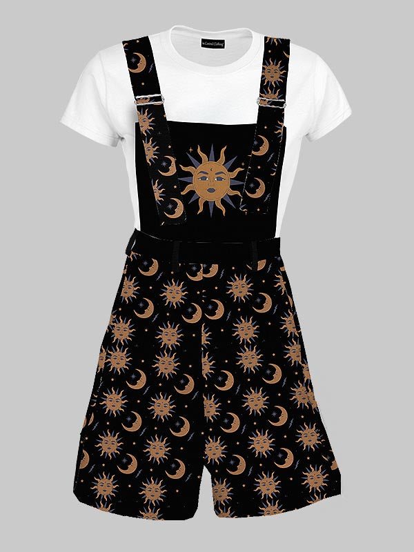 Plus Size 90s Grunge Celestial Overall Shorts - In Control Clothing