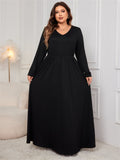 Plus Size Cutout V - Neck Long Sleeve Maxi Dress - In Control Clothing