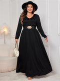 Plus Size Cutout V - Neck Long Sleeve Maxi Dress - In Control Clothing