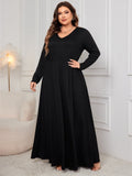 Plus Size Cutout V - Neck Long Sleeve Maxi Dress - In Control Clothing