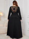 Plus Size Cutout V - Neck Long Sleeve Maxi Dress - In Control Clothing