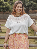 Plus Size Fashion Lace Detail Short Sleeve Top - In Control Clothing