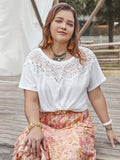 Plus Size Fashion Lace Detail Short Sleeve Top - In Control Clothing