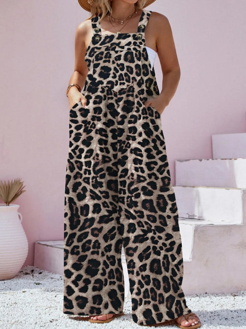 Plus Size Leopard Print Wide Leg Overalls