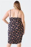 Plus Size Leopard Ruched Floral Square Neck Cami Dress