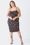 Plus Size Leopard Ruched Floral Square Neck Cami Dress