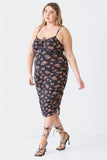 Plus Size Leopard Ruched Floral Square Neck Cami Dress
