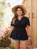 Plus Size Notched Short Sleeve Blouse