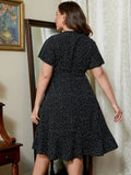 Plus Size Polka Dot Flutter Sleeve Mini Dress