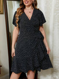 Plus Size Polka Dot Flutter Sleeve Mini Dress