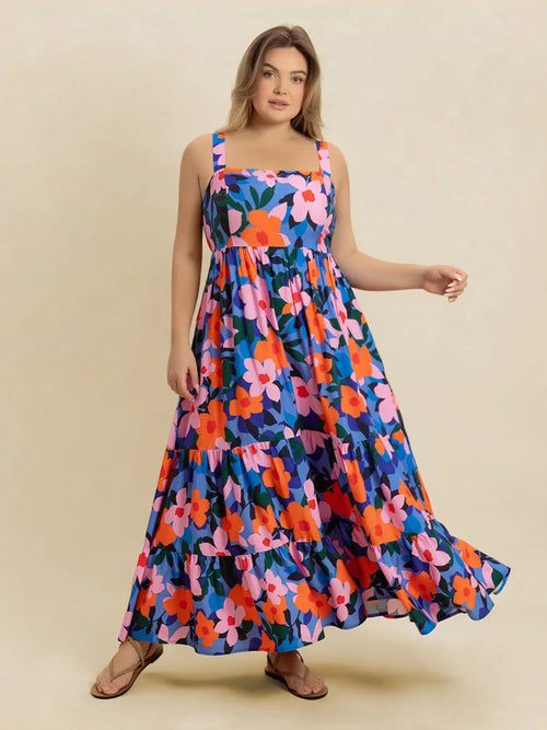 Plus Size Printed Square Neck Cami Dress