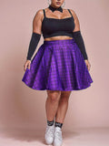 Plus Size Purple Gird Skater Skirt - In Control Clothing