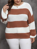 Plus Size Striped Long Sleeve Sweater - In Control Clothing