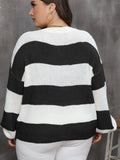 Plus Size Striped Long Sleeve Sweater - In Control Clothing